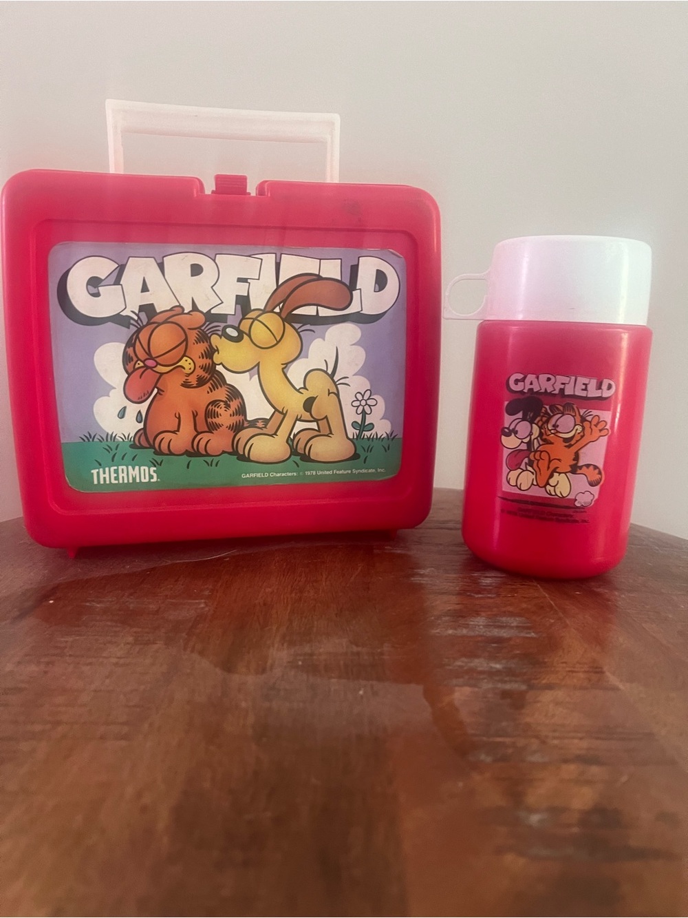 Vintage Garfield Kids Lunchbox and Thermos Set - Red